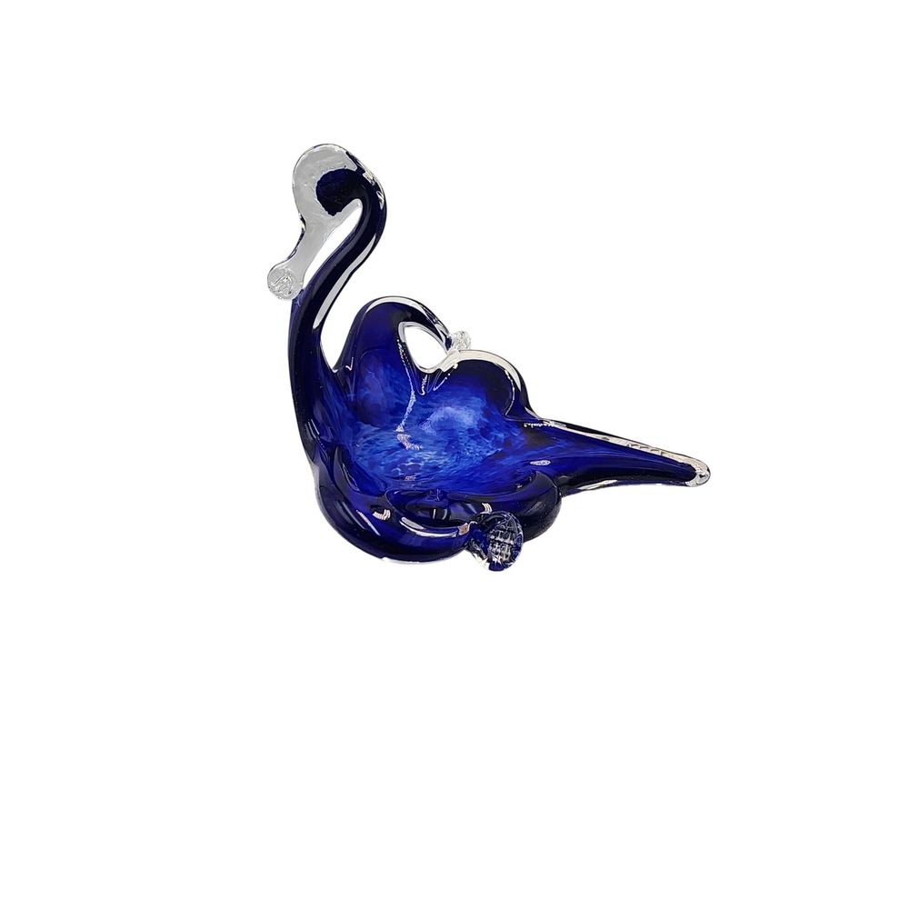 Vintage Cobalt Blue Hand Blown Art Glass Swan Bowl Dish Centerpiece 8 Inch - Picture 3 of 6